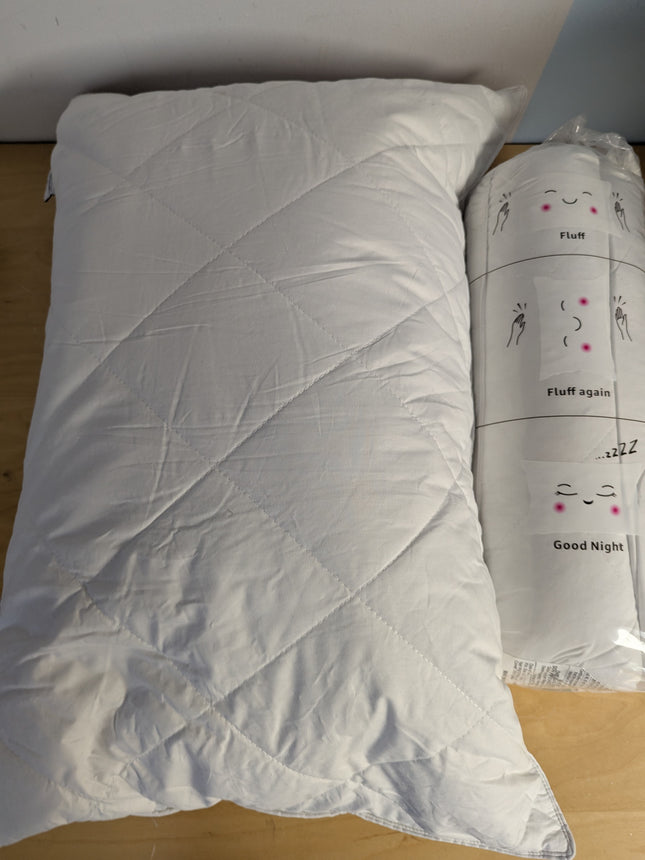 Set of 2 White Goose Feather Bed Pillows - Soft 600 Thread Count 100% Cotton, Me