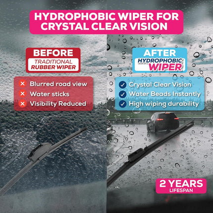 26 Inch Silicone Windshield Wiper - All-Season Wiper Blades with Hydrophobic Coa