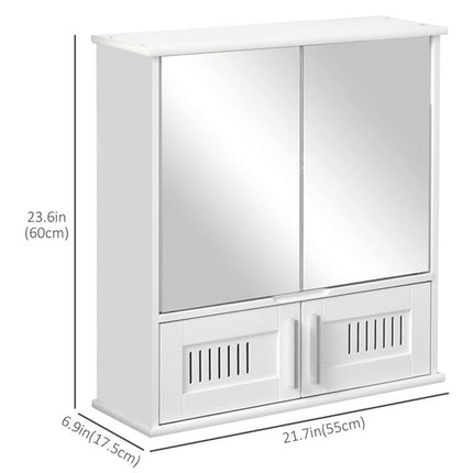 kleankin Medicine Cabinet with 2 Mirror Doors and 2 Bottom Doors 23.6 x 21.7-in