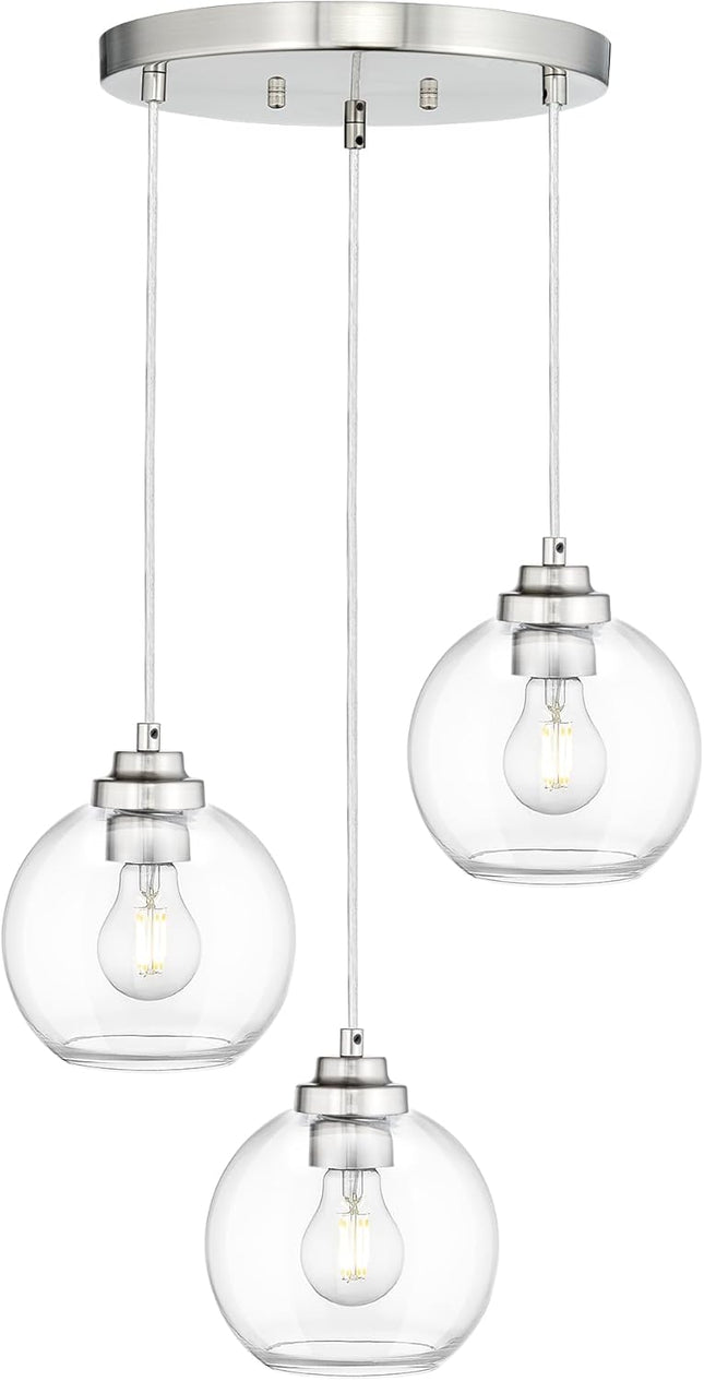 JAZAVA Globe Cluster Pendant Light, 3-Light Hanging Light Fixture with Brushed N