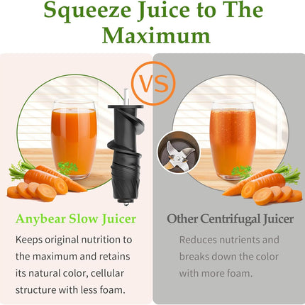Anybear Masticating Juicer Machines, 3.5" Large Feed Chute Cold Press Juicer Fit