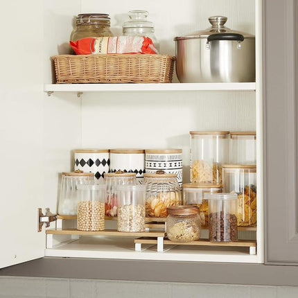 SONGMICS Bamboo Spice Rack, Set of 2 3 Tier Expandable Spice Rack, Storage Shelf
