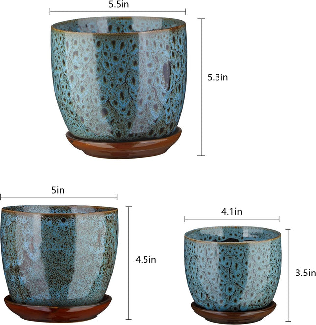 ETGLCOZY Ceramic Planter Pot with Drainage Hole and Saucer, 5.5/5/4.1 inch Flowe