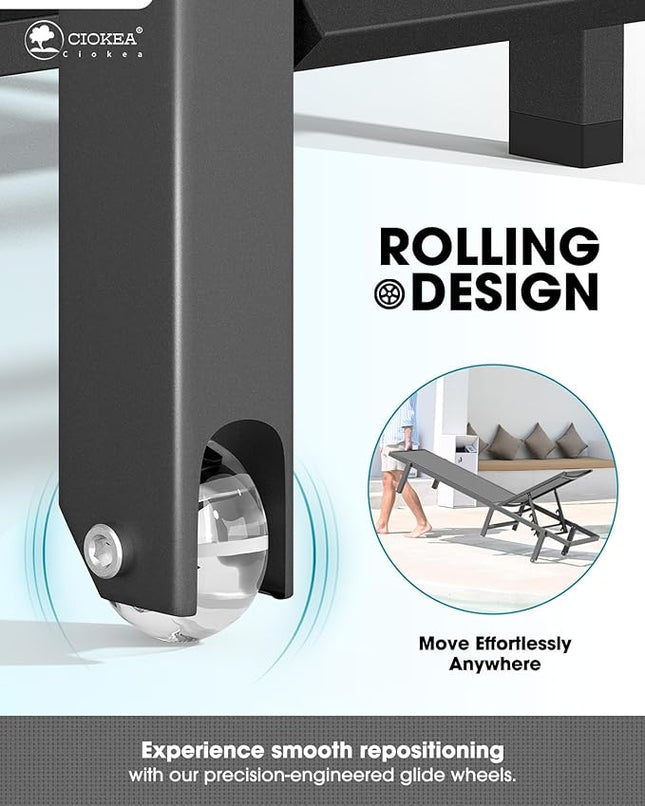 Aluminum Chaise Lounge Chair Outdoor with Wheels, Patio Lounge Chair with Adjust