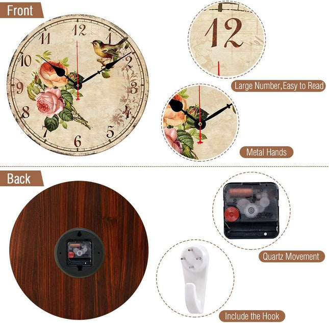 BERYART 14 Inch Silent Non-Ticking Wall Clock, Big Arabic Numerals Wall Clocks,