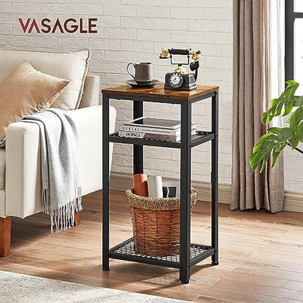 VASAGLE Tall Side Table, Telephone Table, End Table with 2 Mesh Shelves,Rustic B