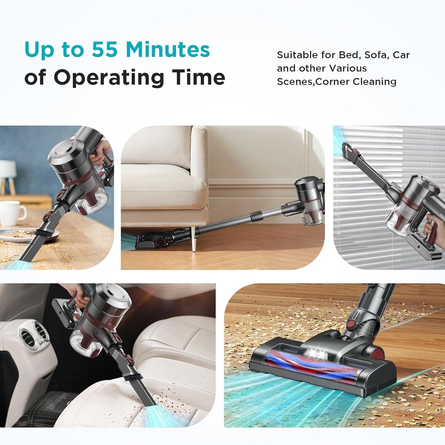 Cordless Vacuum Cleaner: 450W, 38KPa with LED Display, Up to 55 Min Runtime