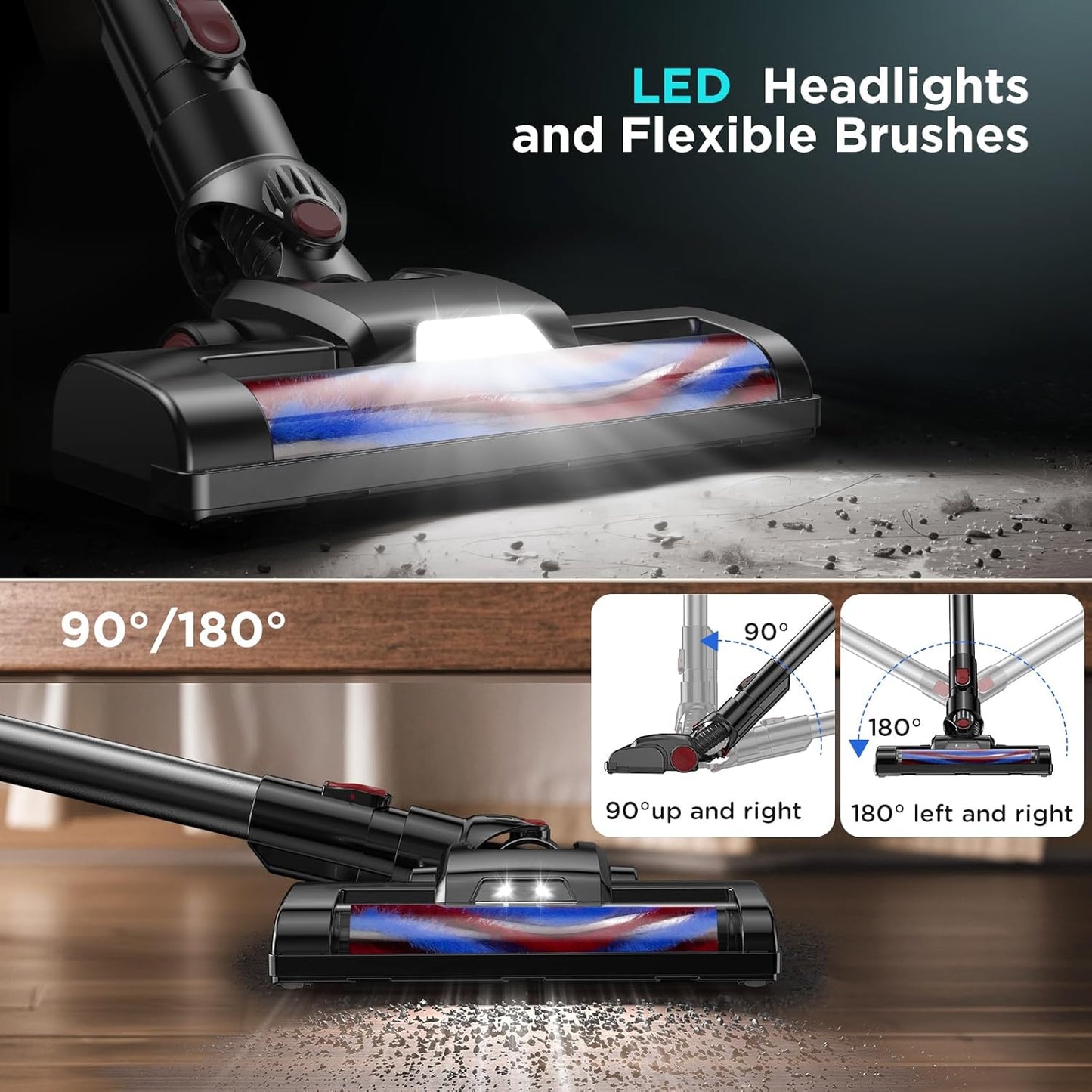Cordless Vacuum Cleaner: 450W, 38KPa with LED Display, Up to 55 Min Runtime