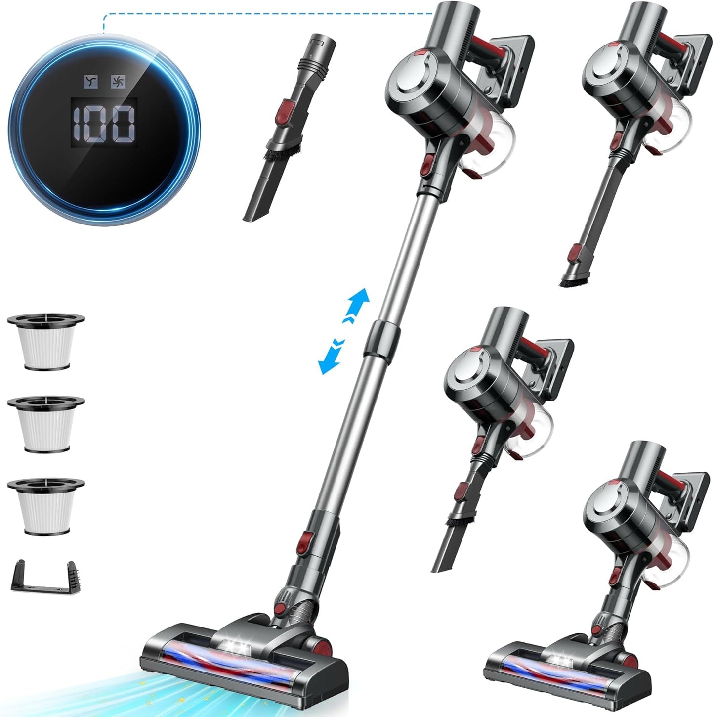 Cordless Vacuum Cleaner: 450W, 38KPa with LED Display, Up to 55 Min Runtime
