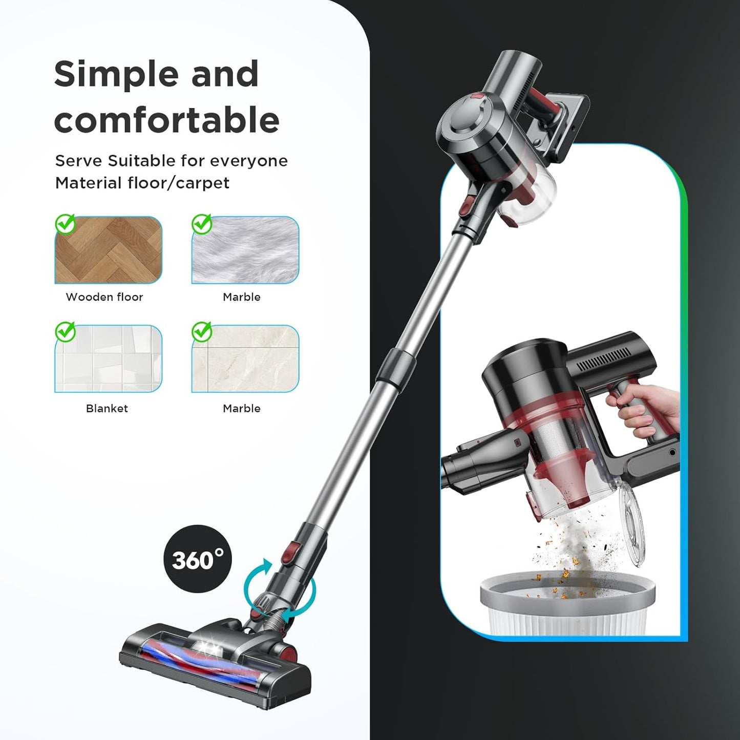 Cordless Vacuum Cleaner: 450W, 38KPa with LED Display, Up to 55 Min Runtime