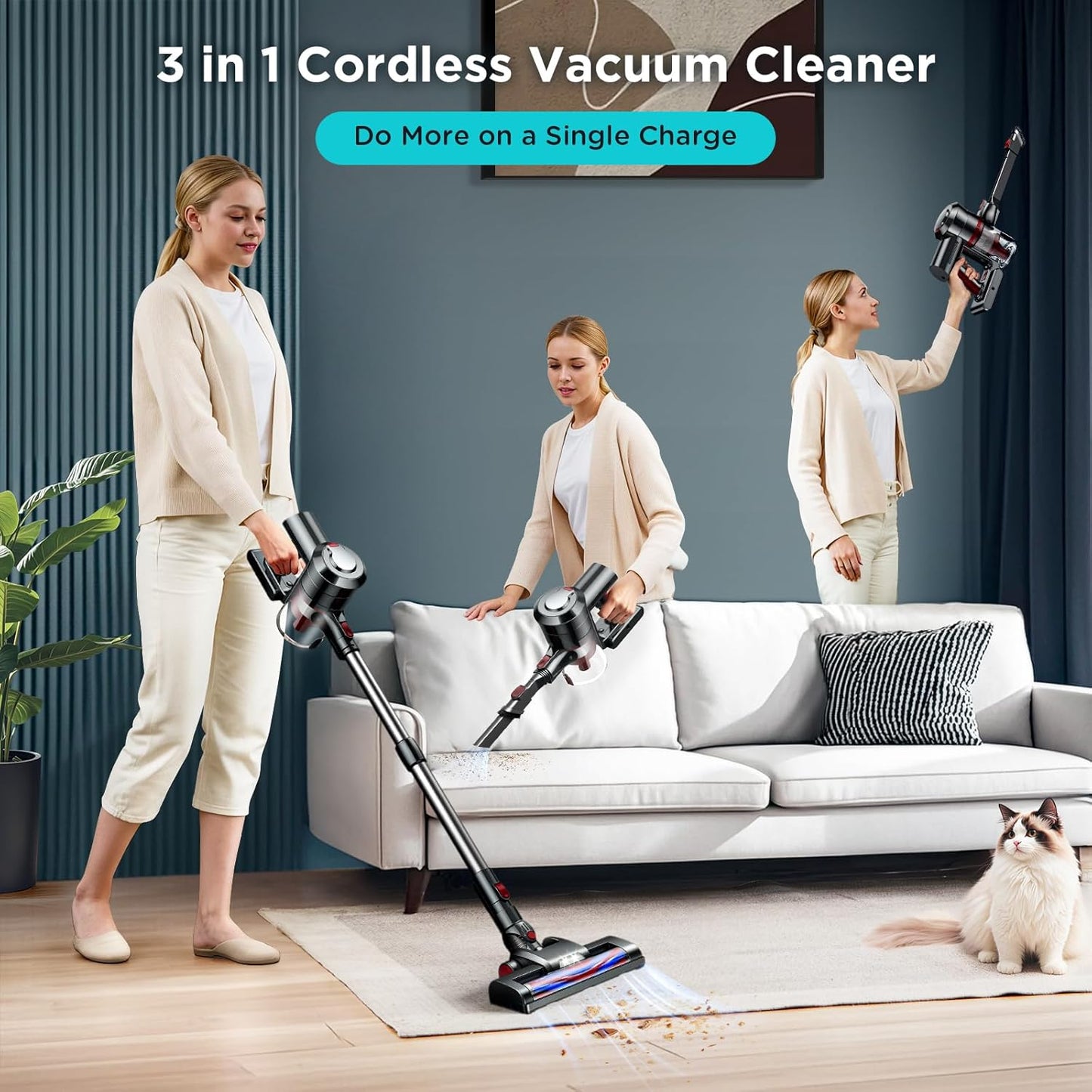 Cordless Vacuum Cleaner: 450W, 38KPa with LED Display, Up to 55 Min Runtime