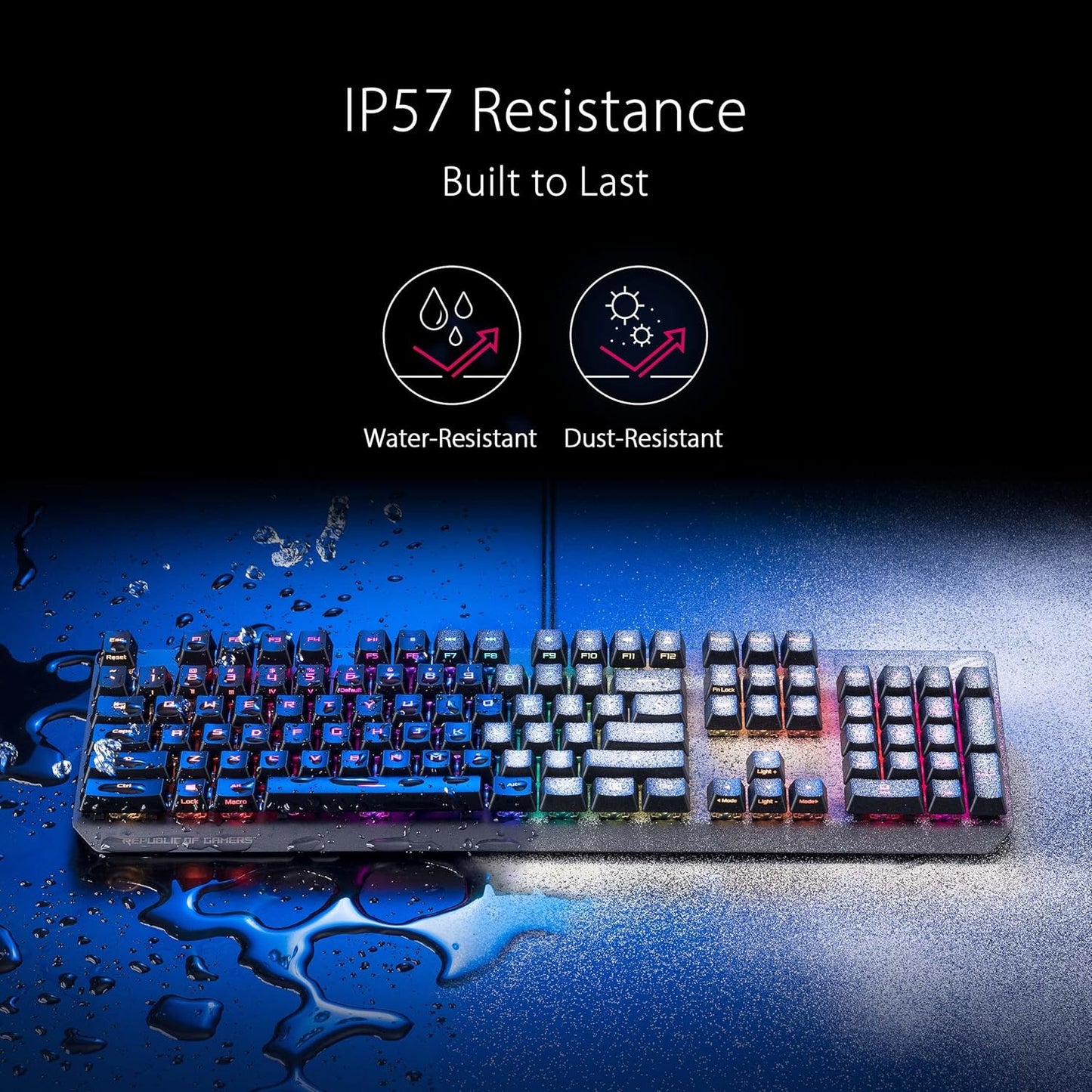 ASUS ROG Strix Scope RX Mechanical Gaming Keyboard – Red Optical Switches, IP57 Waterproof, USB 2.0 Passthrough, Aura Sync RGB