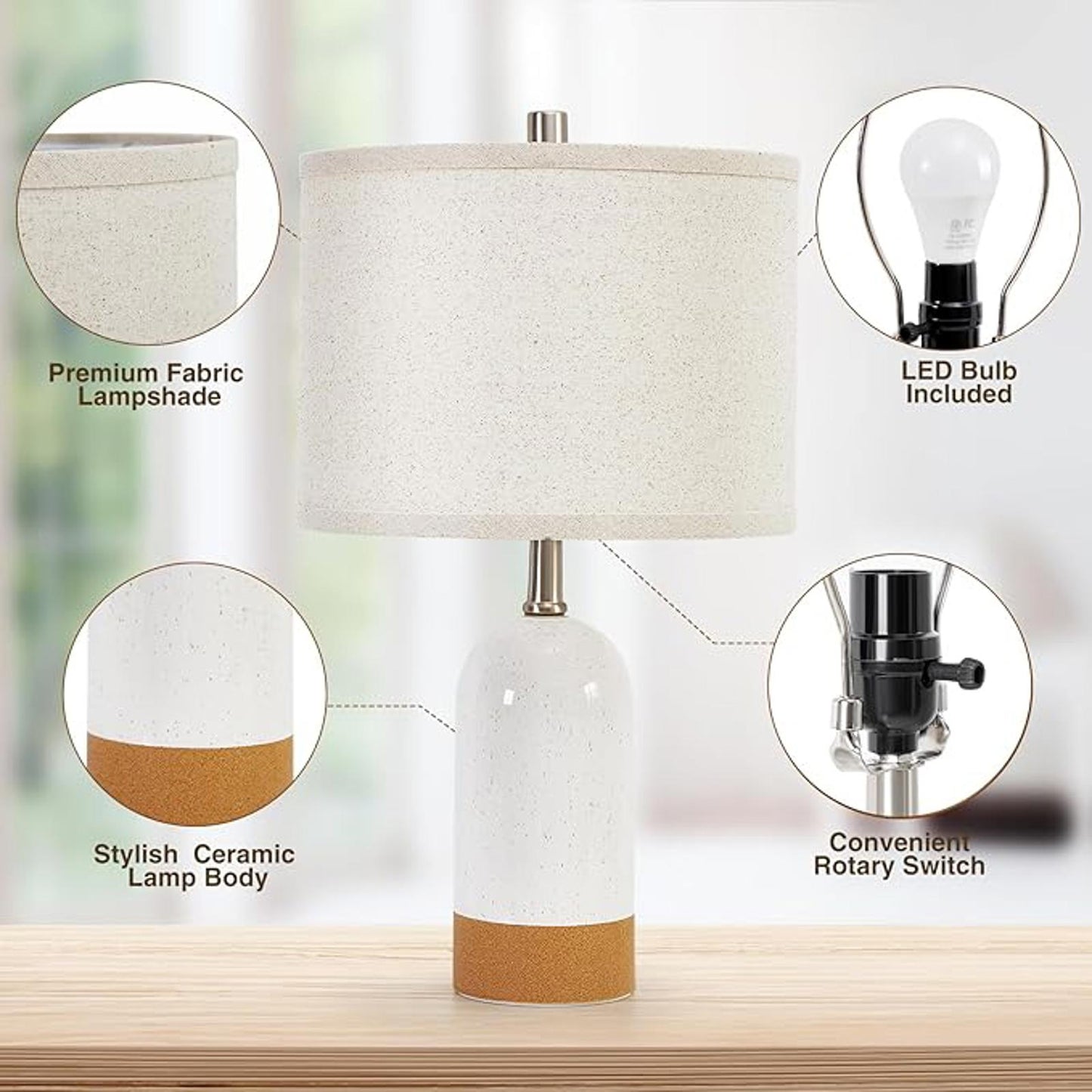 3 Color Temperature Small Table Lamp for Bedroom,Bedside Desk Reading Lamps,21.5" Nightstand Ceramic Lamp