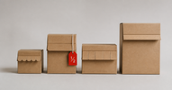 Four cardboard boxes arranged like storefronts — where to buy Amazon returns in Canada