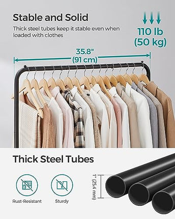 SONGMICS Clothes Rack with Wheels, 35.8 Inch Middle-Rod Garment Rack, Clothing R