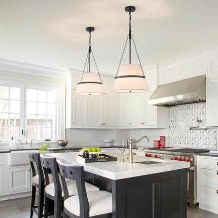 Modern Drum Chandelier for Dining Room 15.35" White Linen Fabric Pendant Light 4