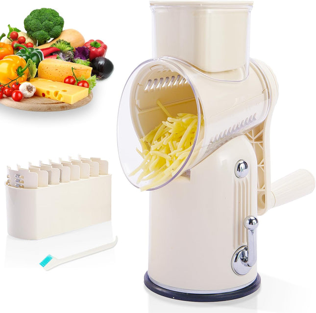 ENERGEVITY Manual Rotary Cheese Grater with Handle, 5 in 1 Replaceable Stainless