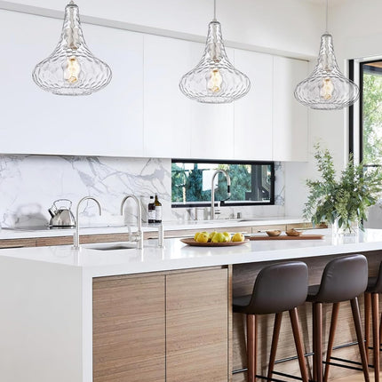 AUTELO Glass Kitchen Pendant Lights Pendant Light Fixture with Hammered Glass Ha