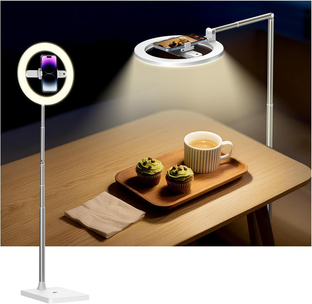 68.5" Overhead Phone Mount Tripod with Ring light, 3000mAh Rechargeable Foldable