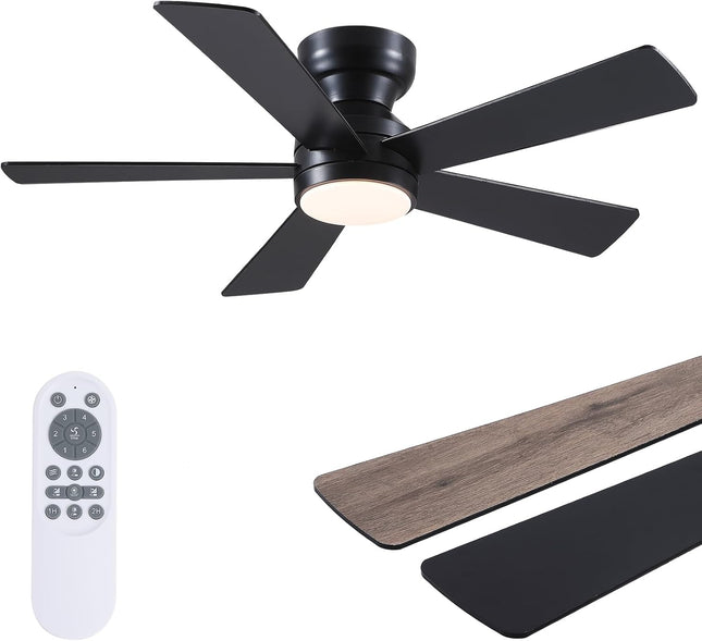 FAULTY Black Ceiling Fans with Lights - 46" Flush Mount Ceiling Fan with Remote