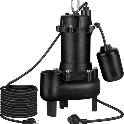 TONGCHANT 110V 1HP 5220GPH Cast Iron Submersible Sewage/Effluent Pump with Ajust