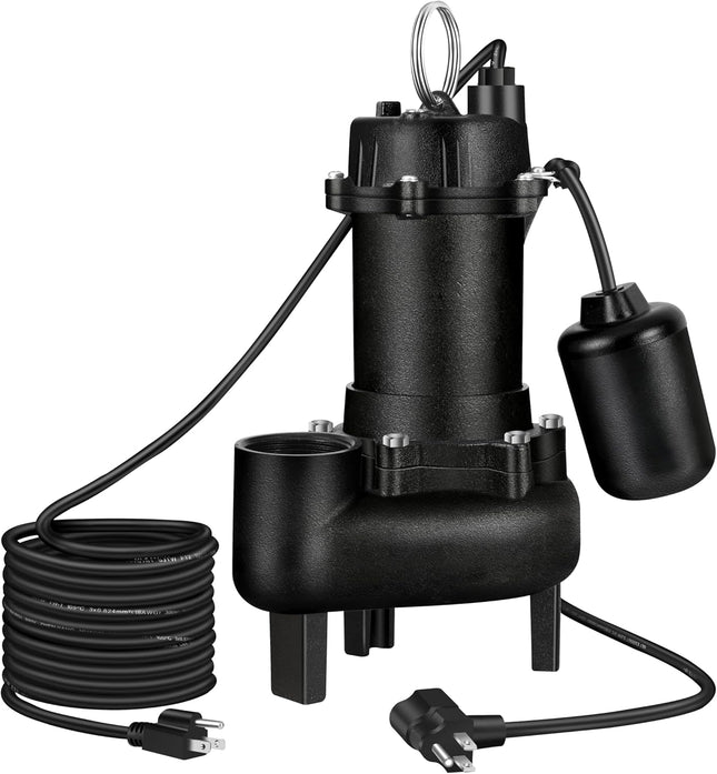 TONGCHANT 110V 1HP 5220GPH Cast Iron Submersible Sewage/Effluent Pump with Ajust
