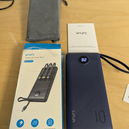 VRURC Portable Charger Buile-in 4 Cables 10000mAh, SlimPower Bank, 5 Output 2 In