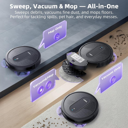 MONSGA Robot Vacuums and mop, Powerful Suction Robotic Vacuum, 140Min Runtime, V