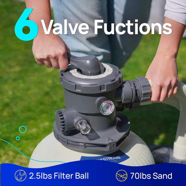 AQUASTRONG 14in Sand Filter Pump for Above Ground Pool with Timer, 2/3 HP Pool P