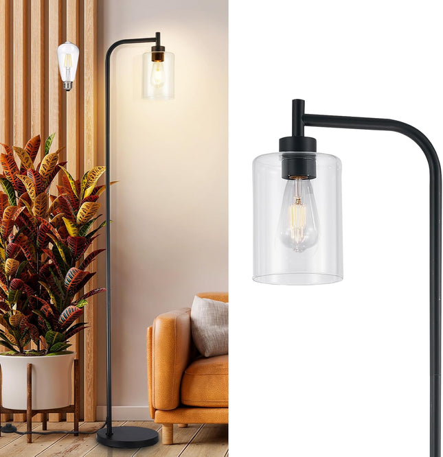 DLLT Floor Lamp Tall for Room: Black Standing Lamp with Clear Glass Lampshade fo