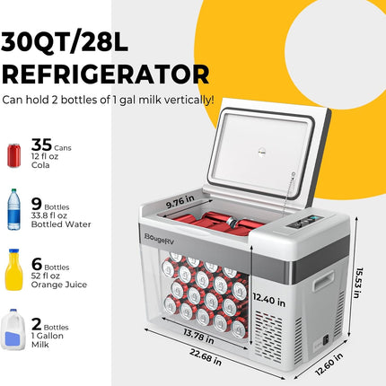 BougeRV 12 Volt Refrigerator With Cover 12V Car Fridge 30 Quart Portable Freezer