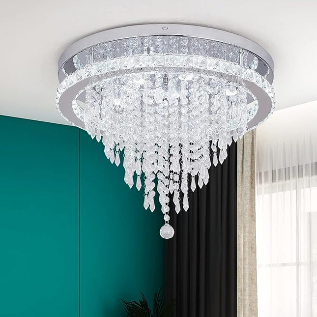 Deckrico Crystal Chandelier Modern LED Ceiling Lamp Flush Mount Lighting Fixture