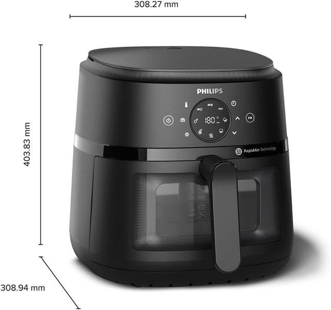 Philips 2000 Series Air Fryer with Window, 6.2L Capacity, 13 Cooking Functions & RapidAir Technology, Black