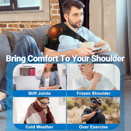YUANBO Cordless Heated Shoulder Massager, Portable Shoulder Brace Heating Pad wi