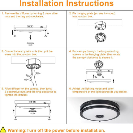 Outdoor Motion Sensor Flush Mount Ceiling Light, LED Outdoor Light Fixture 2 Pac