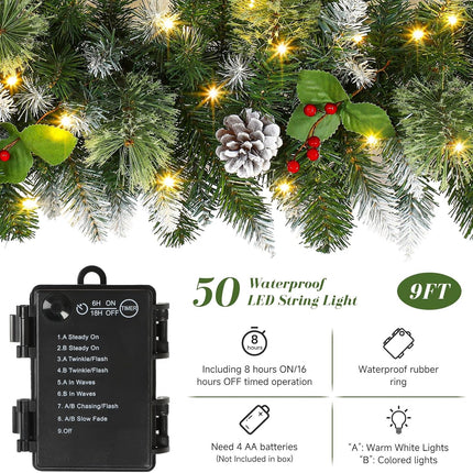 SHareconn 2Pcs 9FT Prelit Artificial Christmas Garland with Color Changing Light