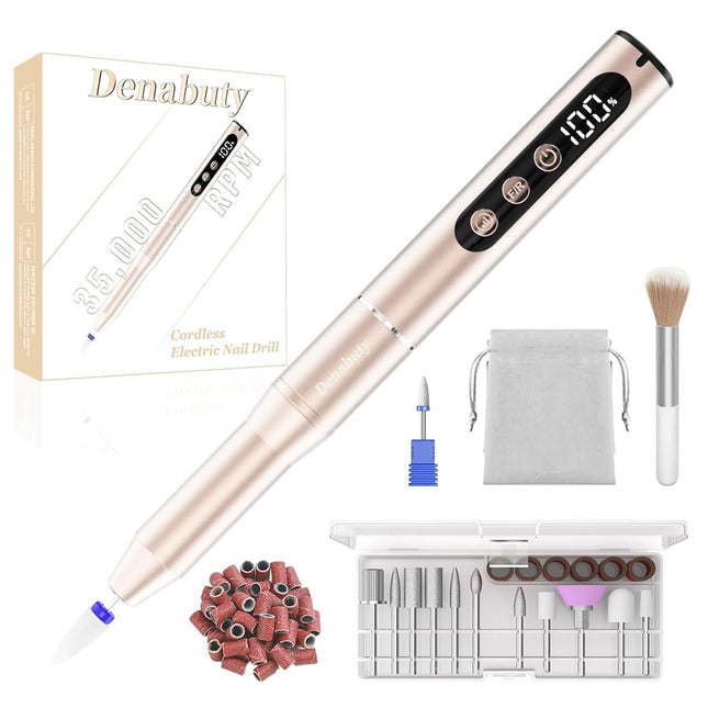 Denabuty Electric Nail Drill Cordless, 35000RPM Portable Electric Nail File | Wi