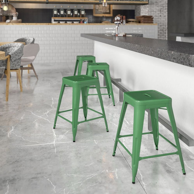 Flash Furniture 24" Green No Back Metal Stool