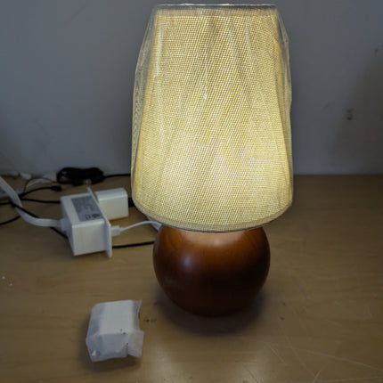 vintage wooden table lamp usb for home office (flax yellow)