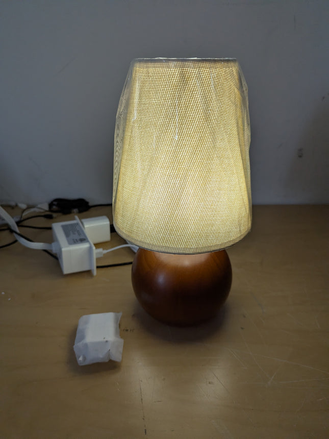 vintage wooden table lamp usb for home office (flax yellow)