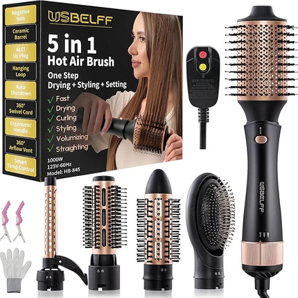 Blow Hot-Air Hair Dryer Brush - 5-in-1 Set for One-Step Drying, Volumizing, Styl
