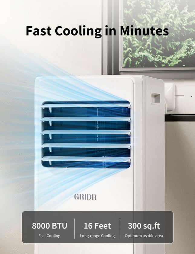 GRIDR Portable Air Conditioners, 8,000 BTU AC Unit for Bedroom with 4 Modes Cool