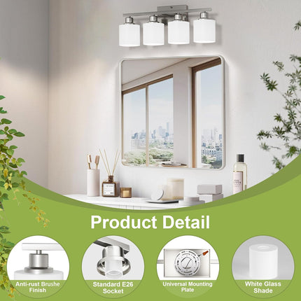 Bathroom Lights Over Mirror Brushed Nickel, Anti-Rust 4-Light Bathroom Vanity Li