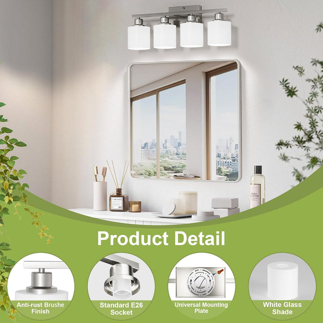 Bathroom Lights Over Mirror Brushed Nickel, Anti-Rust 4-Light Bathroom Vanity Li