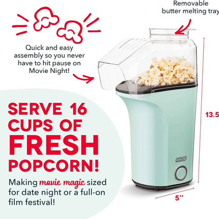 DASH Hot Air Popcorn Popper Maker with Measuring Cup to Portion Popping Corn Ker
