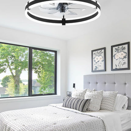 Low Profile Ceiling Fans with Lights and Remote, 19.7'' Modern Flush Mount Ceili