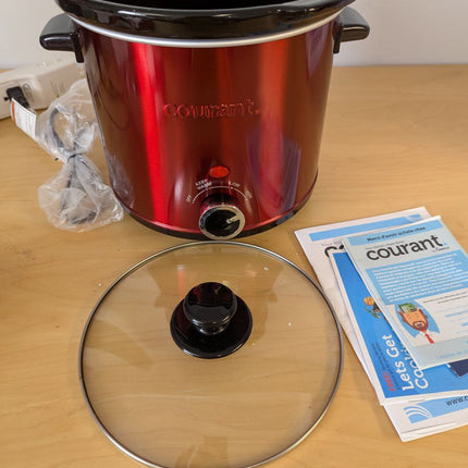 Courant 3.2 Quart Slow Cooker - Red, Removable Ceramic Insert & Glass Lid With T