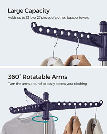 SONGMICS Clothes Drying Rack, 59-Inch Folding Laundry Drying Rack with 3 Rotatab