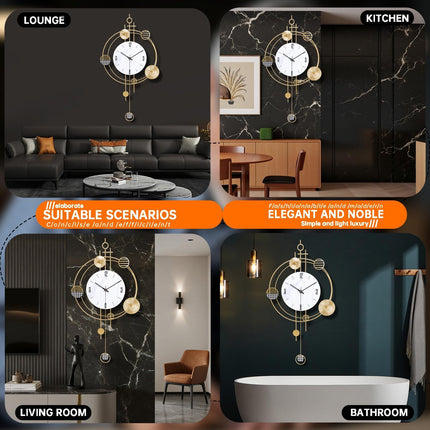 Wall Clock for Living Room, Silent Quality Quartz Battery Operated with Pendulum