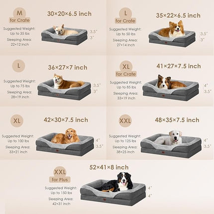 EHEYCIGA Memory Foam Dog Bed for Large Sized, Orthopedic Dog Sofa with Sides and